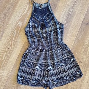 Black and Blue High Neck Romper
